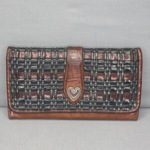 Vintage Brighton Gloria Two Tone Woven Leather Black Brown Wallet